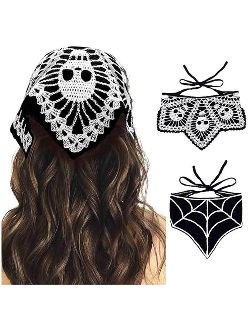 Acenail Black Skull Headbands Crochet Bandanas Headband Web Gothic Head Scarf Ha
